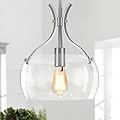 ZLNIDJIA Glass Pendant Lights Kitchen Island, 11.8" Brushed Nickel Industrial Pendant Lighting, Modern Hanging Light Fixture with Glass Shade for Dining Room Kitchen Sink Hallway Entryway