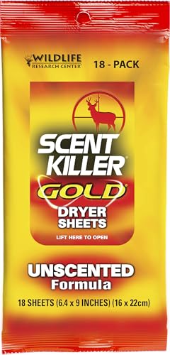 Wildlife Research Scent Killer Gold Dryer Sheets (Unscented) 18 Count (Pack of 1)