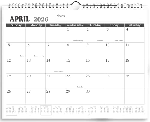 2026 Wall Calendar - 2026 Calendar from April 2026 to June 2027, 11.5'' x 14.5'', 2026 Monthly Calendar with Notes, Twin-Wire Binding + Hanging Hook + Thick Paper, Black