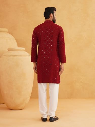 Sojanya (Since 1958 Men'S Cotton Embroidered Sequinned Long Kurta4