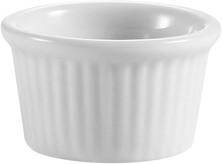 CAC China Accessories 3-Inch by 1-3/8-Inch 3-Ounce Super White Porcelain Round Fluted Ramekin, Box of 48