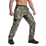 LOOGU Men's Fleece Lined Insulation Camo Hunting Pants Windproof Water-Resistant Softshell Hunting Pants for Men with 6 Pockets