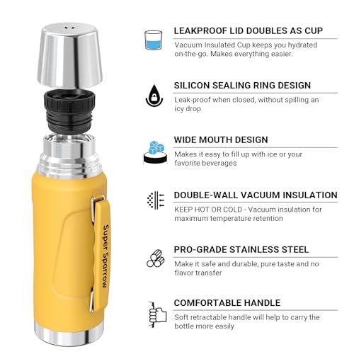 Super Sparrow Stainless Steel Water Bottle - 1500ml - Wide Mouth Vacuum Insulated Flask - BPA-Free ThermosBottle - Leakproof Lid Doubles as Cup - Image 2