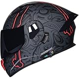 Casco De Motocicleta Modular Abatible Frontal con Bluetooth, Doble Visera Solar Antivaho, For Calle, Ciclomotor, Scooter, For Hombre Y Mujer, Homologado por ECE(2,M=57~58cm)