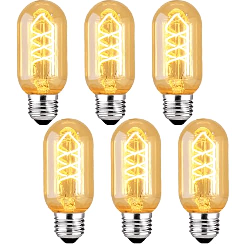 KANQIAO Bombilla Edison Vintage E27, 4W Bombilla LED E27 Regulable Ideal Para Iluminación Nostálgica y Retro en la cafetería del hogar, Vidrio ámbar - 6 piezas（T45）