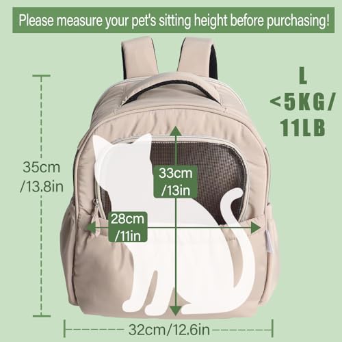 Haustier Rucksack für Kleine Hunde & Katzen bis 5 kg – Modischer Katzenrucksack Gepolsterter Hand- & Schulter-Tragebeutel, LTragbare und Faltbare Hundetasche, Atmungsaktiv (Beige)