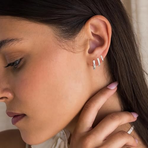 ASCOMY Gold Earrings for Women Dainty Hoop Earrings Set 14K Gold/Silver Plated 3 Pairs Huggie Hoops Cubic Zirconia Earring CZ Stud Chunky Open Hoop Earring Trendy Jewelry Gifts for Women3