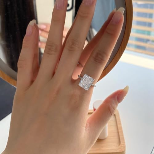 4 Carat Lab Grown Diamond Radiant Cut Eternity Ring for Women, 18K White/Gold Plated Wedding Bands D Color VVS1 Clarity Simulated Diamond Engagement Anniversary Ring Set3
