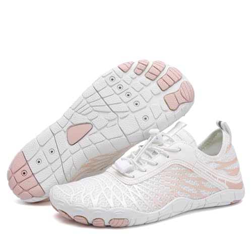 AONEGOLD Zapatos de Agua Hombre Mujer Escarpines Barefoot Zapatillas Verano Outdoor Secado Rápido Surf Calzado para Fitness Yoga Playa Transpirable Ligeras(Blanco,Tamaño 40)