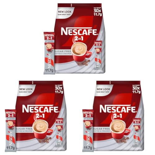 Image of Nescafe Sugar-Free 2 In 1 Coffee Pouch, 30 Sticks, 351 Gm | Nescafe Instant Coffee Premix | Sugar Free 2 in 1 Coffee Sachets | (30 x 11.7g) (Pack of 3)
