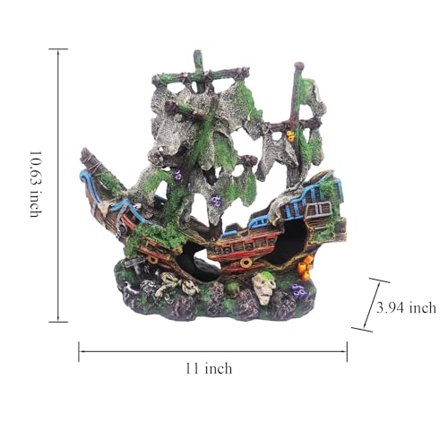 Image of Ulifery Aquarium Boat Shipwreck Sunken Pirate Ship Resin Fish Tank Decorations Aircraft Carrier for Betta Super Large XXL for 55-75 Gallon Tank