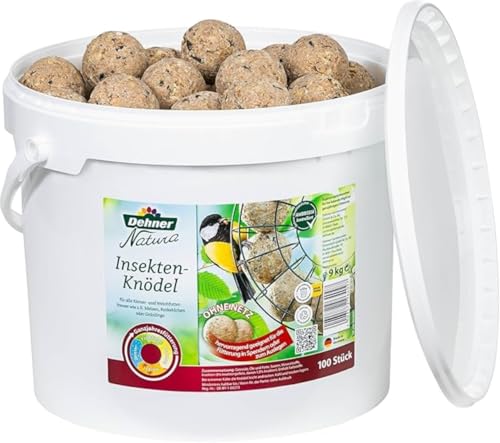 Dehner Natura Premium Meisenknödel ohne Netz, Insektenknödel, ganzjähriges Wildvogelfutter proteinreich / energiereich, im Eimer, 100 Stück je 90 g (9 kg)