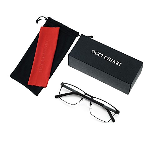 Occi Chiari Mens Rectangle Full-Rim Metal Black Non-Prescription Optical Glasses With Clear Lenses 54Mm (A -Black/Gery) #TOP6