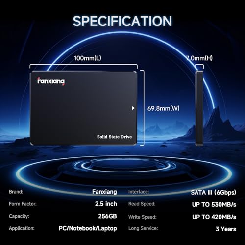 Image of fanxiang 256GB SATA SSD 2.5'' SSD SATA III 6 Gb /s Internal Solid State Drive Up to 530 MB /s 3D NAND SLC Cache for Laptop and PC Desktop Performance Boost 7mm(0.28″) S101Q