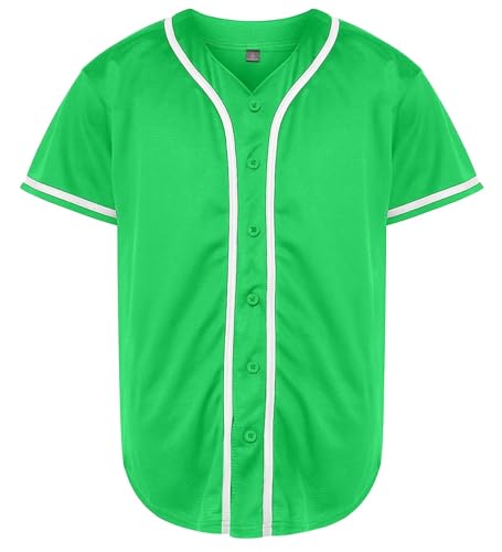 QTWW INC Mens Baseball Jersey Button Down Blank Solid Color Short Sleeve Shirts Hipster Hip Hop Active Team Sports Uniforms Green L