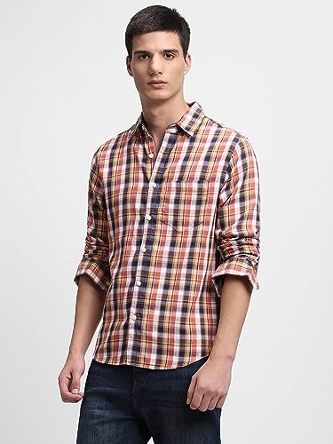 Image of Dennis Lingo Men's Tartan Checks Spread Collar Casual Shirt