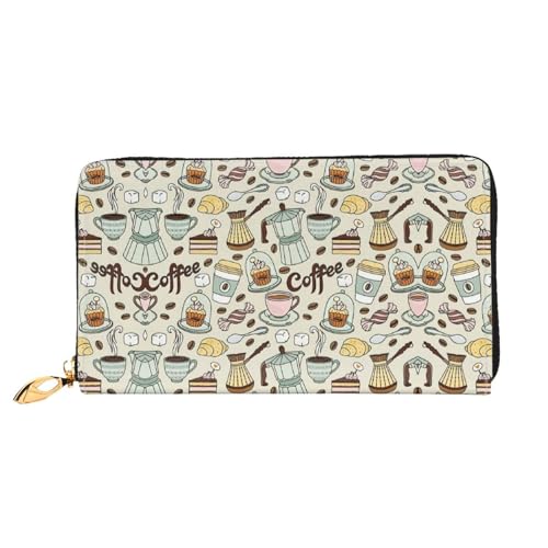 Portefeuille en cuir pour femme zippé porte-monnaie original imprimé café