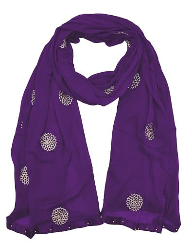 Image of YOUTHQUAKE Golden Floral Embroidery Work Chiffon Dupatta for Womens & Girls with Fancy Moti Lace