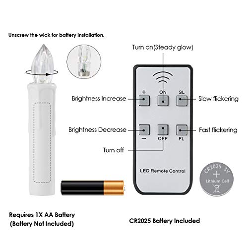 Flameless Taper Candle Lights Dealpeak 10Pcs Battery Operated Candlesticks Warm White Bright Flickering Bulb With Removable Spikes/Clips/Suction Cups, Led Window Candles With Remote Dimmable #TOP5