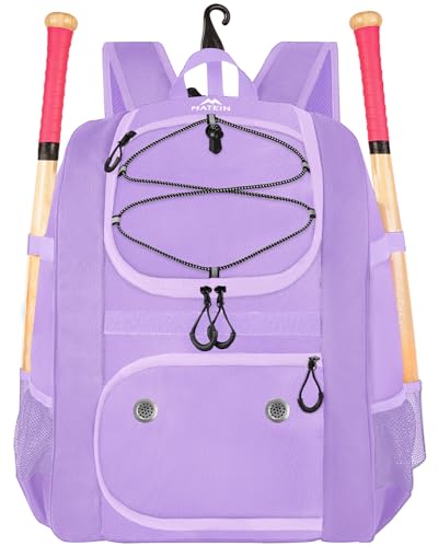 Image of MATEIN Softball Bag, Lightweight Baseball Backpack with Shoe Compartment, Baseball Bag with Fence Hook for TBall Bat & Equipment, Softball Gifts Catchers Backpack for Women Fit Catcher's Mitt, Helmet