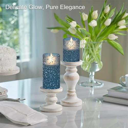 Image of Blue Flameless Candles Set with Remote Control, Flickering LED Battery Operated Pillar Candles, Timer Function, 3 Sizes (3x4, 3x5, 3x6), Safe, Realistic Flame Effect, Perfect for Home Decor, Christmas