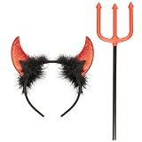 Funcredible Devil Horns And Pitchfork | Devil Costume Accessories Set | Glitter Devil Ears Headband