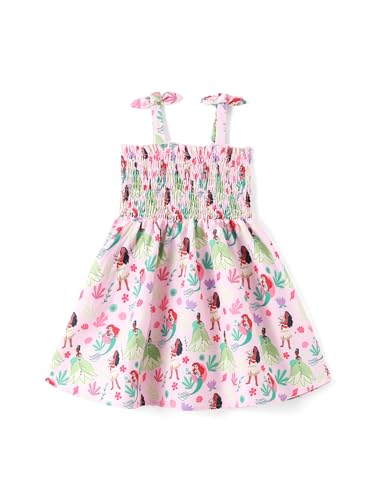 Image of Disney Princess Frozen Elsa Minnie Stitch Toddler Girl Dress Bow Tie Straps Smocked Summer Outfit Birthday Party Clothes 2-9Y