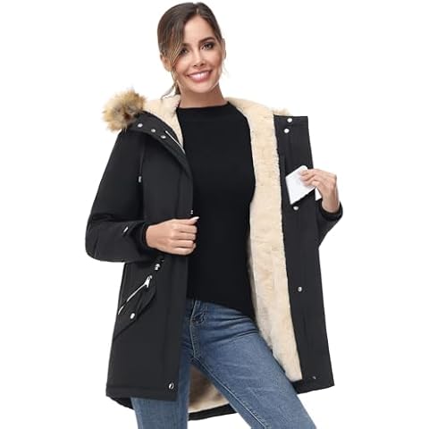 ANOTHER CHOICE Women Winter Parka Coat, Waterproof Women Winter Coat Fleece Lined Long Parka with Faux-Fur Hood(Black-New,X-Large) Cover
