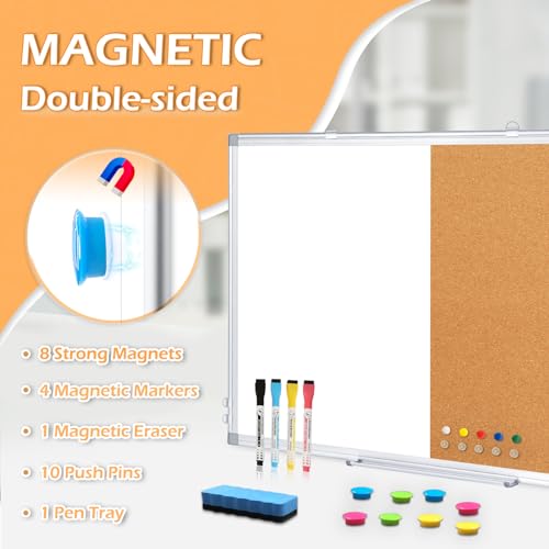 Dollar Boss DB-WB-ZY-6090 Magnetic Dry Erase Board And Cork Bulletin Board Combination,White Board Cork Board Combo 36X24 Inch,Push Pin Board Vision Board Whiteboard thumb #5