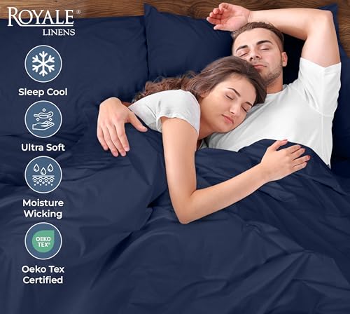 Image of ROYALE LINENS 100% Organic Cotton Percale Pillowcases Set of 2 - Standard Size Percale Pillowcase - Standard Set of 2 Pillow Cover - Breathable, Cool & Crisp Navy Pillow Cases (20 inchx26 inch, Navy)