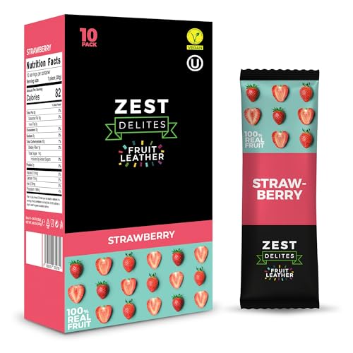Fruit Leather by Zest Delites, Strawberry Healthy Fruit Snacks, 10 Pack Box