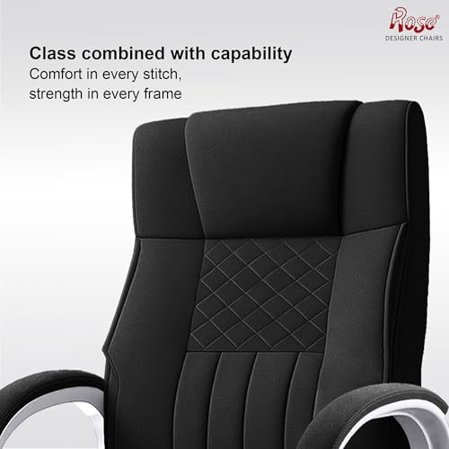 Image of ROSE Iran | 3-Year Brand Warranty | Comfortable High Back Chair | Adjustable Boss Chair for Home Office, Swivel Revolving Professional Executive (Black, Fabric HB)