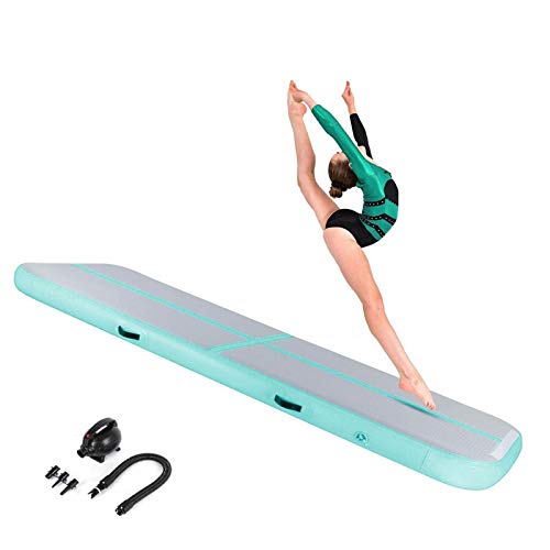 Panthem - Esterilla de gimnasia hinchable, 5 m de longitud, con bomba de aire eléctrica y bolsa de transporte, para gimnasia, gimnasia, esterilla de entrenamiento para casa, yoga
