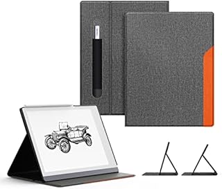 OLAIKE Book Folio Case for Remarkable 2 Paper Tablet 10.3" 2020 Released, Premuin Fabric Smart Cover with Pen Pocket, Stable Folding Stand Design (Not for Remarkable 1),Gray & Orange