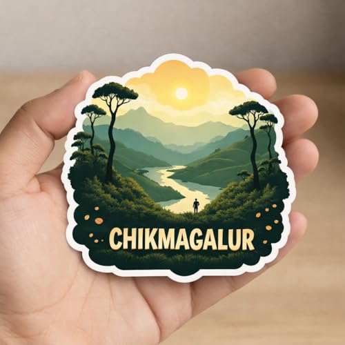 Image of Naxon Chikmagalur City Theme Souvenir Wooden Fridge Magnet | Karnataka Coffee Plantations & Mountain Design 3x3 Inch Refrigerator Magnet for Kitchen & Home Decor | Travel Gift Chikmagalur | Pack of 1