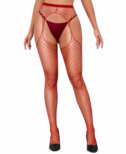 Image of RSLOVE Women's Fishnet Suspender Stockings - High Waist Fishnet Tights Sexy Lingerie for Intimate & Daily Wear
