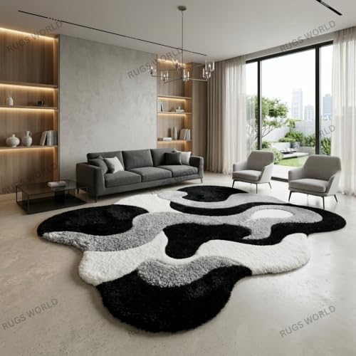 Abstract Shaggy Carpet for Living Room | 8X10 FEET Soft Fluffy Modern Area Rug with Irregular Organic Design, Plush Floor Carpet for Bedroom, Home Decor & Lounge 04