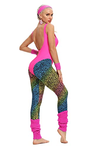Miaiulia Womens 80S Workout Costume Outfit 80S Accessories Set Leotard Legging Earring Leg Warmers Headband Wristbands Let's Get Physical Pink S #TOP2