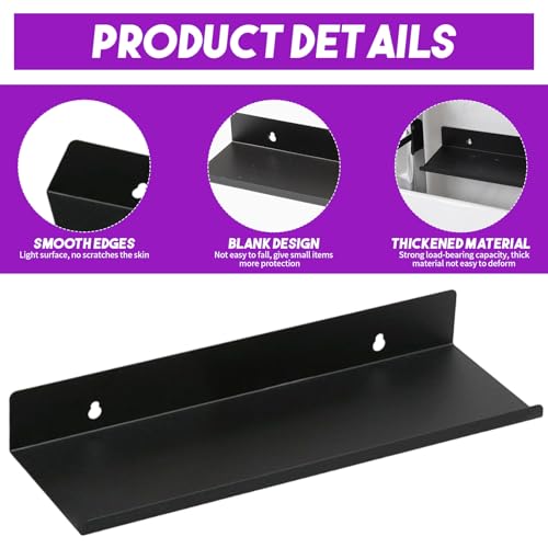 DHSWNNG 2 Stück Kleines Wandregal, Selbstklebend Bilderleiste Schwarz Wandboard Schweberegal Ohne Bohren Bücherregal Wand für Küche Wohnzimmer Büro Zuhause (20x8.5x5cm)