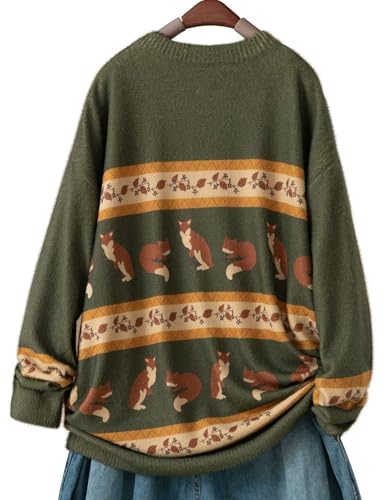 Image of YESNO Women Christmas Sweater Graphic Printed Oversized Pullover Sweaters Casual Loose Knit Tops S01