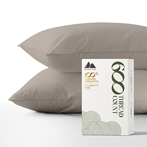 Mayfair Linen 3 Pieces Bundle - 600 Thread Count Fitted Sheet, (Taupe, Twin) & A Pair Of Pillowcases #TOP2