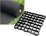 FXDM MEMBRANE INCLUDED - Gravel/Grass Grid Paver Path Base Mat FOR Greenhouse Deck Turf Lawn Shed Garden (24 Grids = 6m²), Black