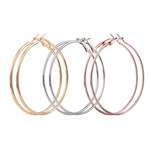 Muranba 3 Pair Women Thin Round Big Dangle Hoop Loop Earrings (Colorful)