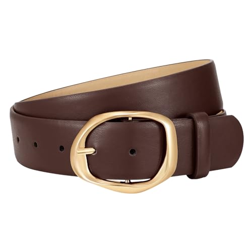 Women Leather Belts with Gold Buckle Fashion Leather Waist Belt Ladies Casual Belt for Jens Pants