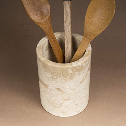 Creative Home Natural Champagne Marble Multi-Functional Tool Crock, 5" Diameter x 7" H, Beige Color