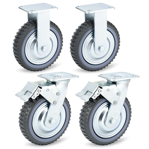 SWIGRANCE 8 Inch Caster Wheels Heavy Duty Casters Set (2 Swivel with Brake, 2 Fixed No Brake),