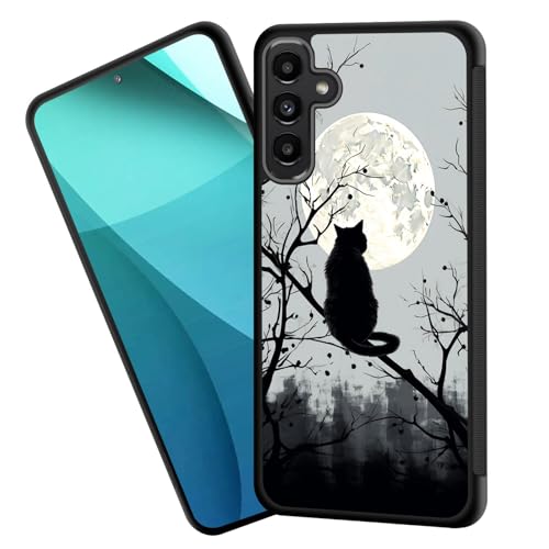 ZQLPLZR for Galaxy S25 FE Case,Tire Anti-Skid Edges Cute Design Shockproof Bumper Full Protection Back Cover for Samsung Galaxy S25 FE 6.7" 2025,Black Cat and Moon