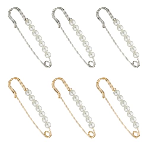 YFTRFR 6 Pièces Broches à Perles, Safety Pins Tendeur de Taille Elégantes Tendance Décorations pour Robe de Mariée, Écharpes et Vêtements, Mariage, Chemises, Quotidiennes et Fête(2 couleur)