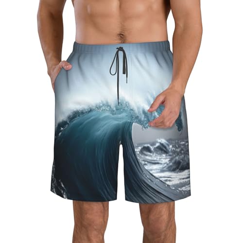 Giant Waves in The Ocean Men's Beach Pants-Quick-Dry & Comfortable Mens Beach Shorts for Men, Perfect for Surfing and Everyday Wear