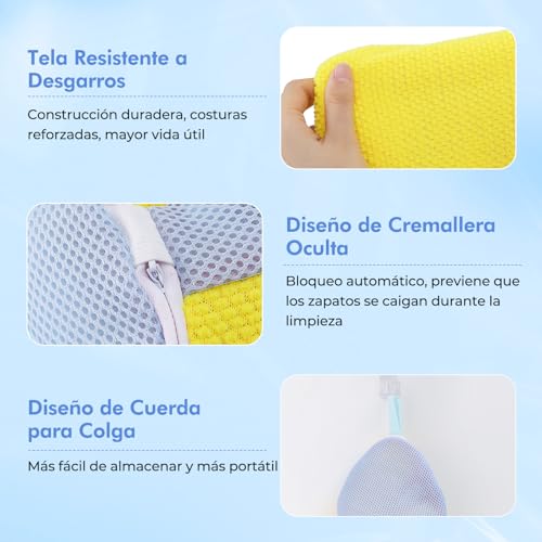 Miniatura 6 de Teletrogy Bolsa Lavadora Zapatillas 2 Piezas Con Cremallera, Bolsa Para Lavar Zapatillas En Lavadora De Tela De Felpilla De Malla, Reutilizable Y Antideformación Amarillo